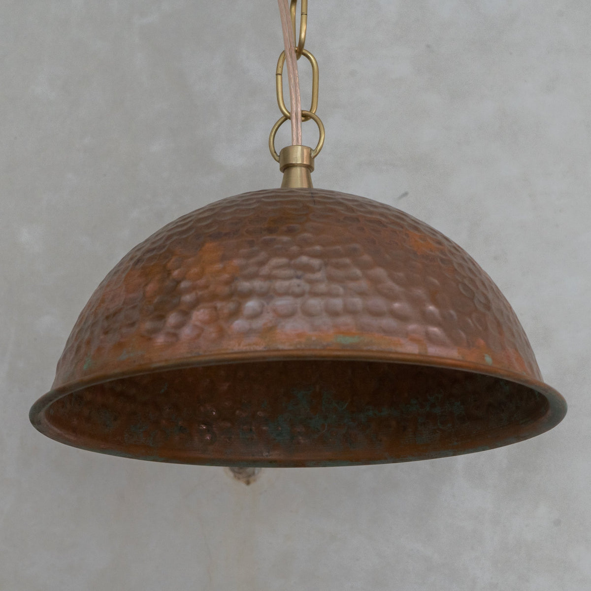 Hand-Hammered Wide Copper Dome Pendant - Rustic Moroccan Hanging Light for Kitchen & Dining