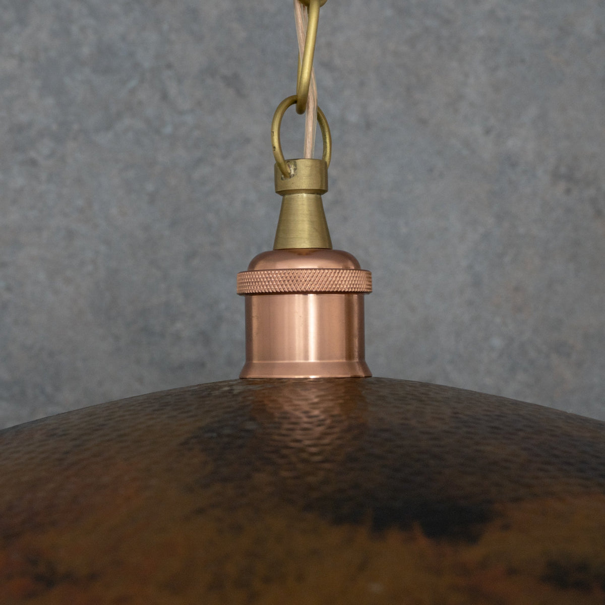 Handcrafted Wide Saucer Pendant Light | Wide Hammered Rustic Copper