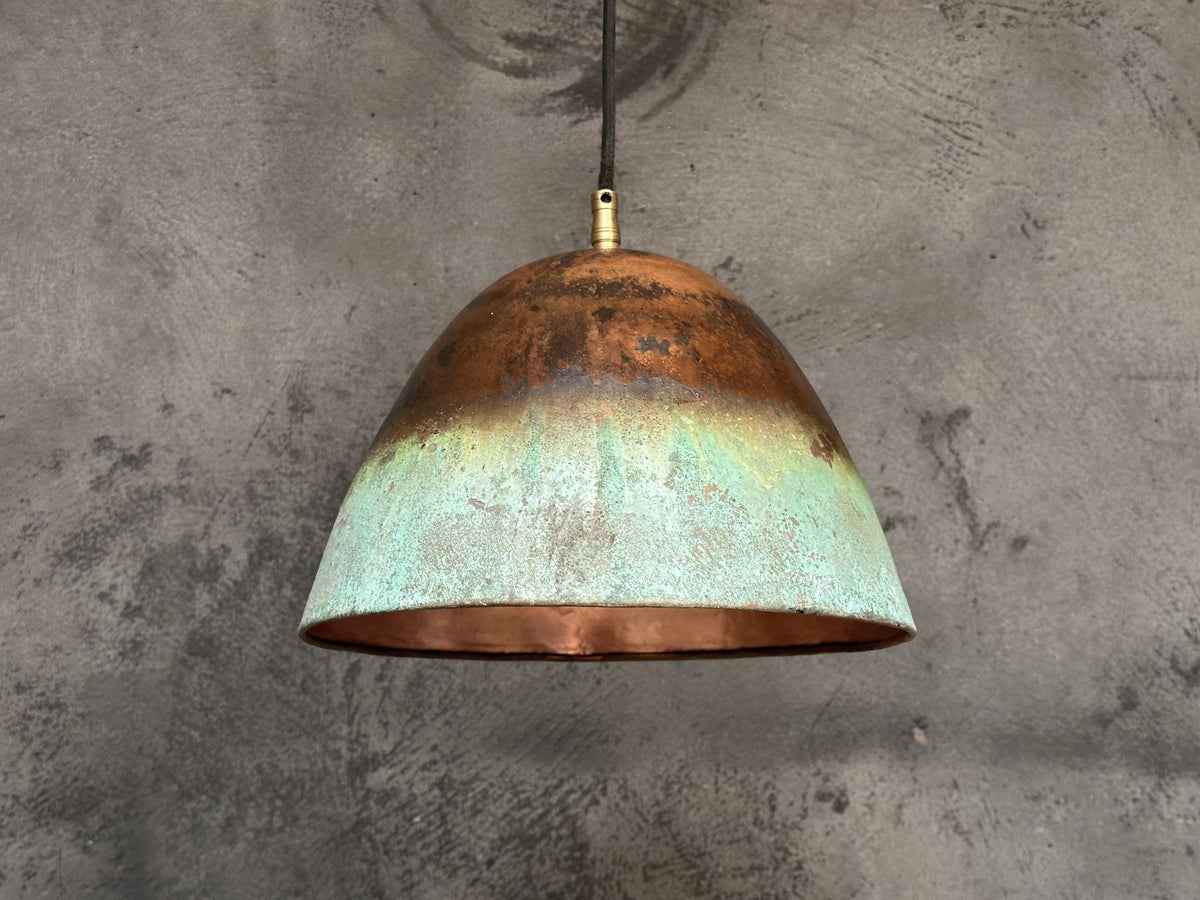 Green Patina Copper Pendant Light Kitchen, Hammered Vintage Copper Light Fixture, Farmhouse Copper Lamp