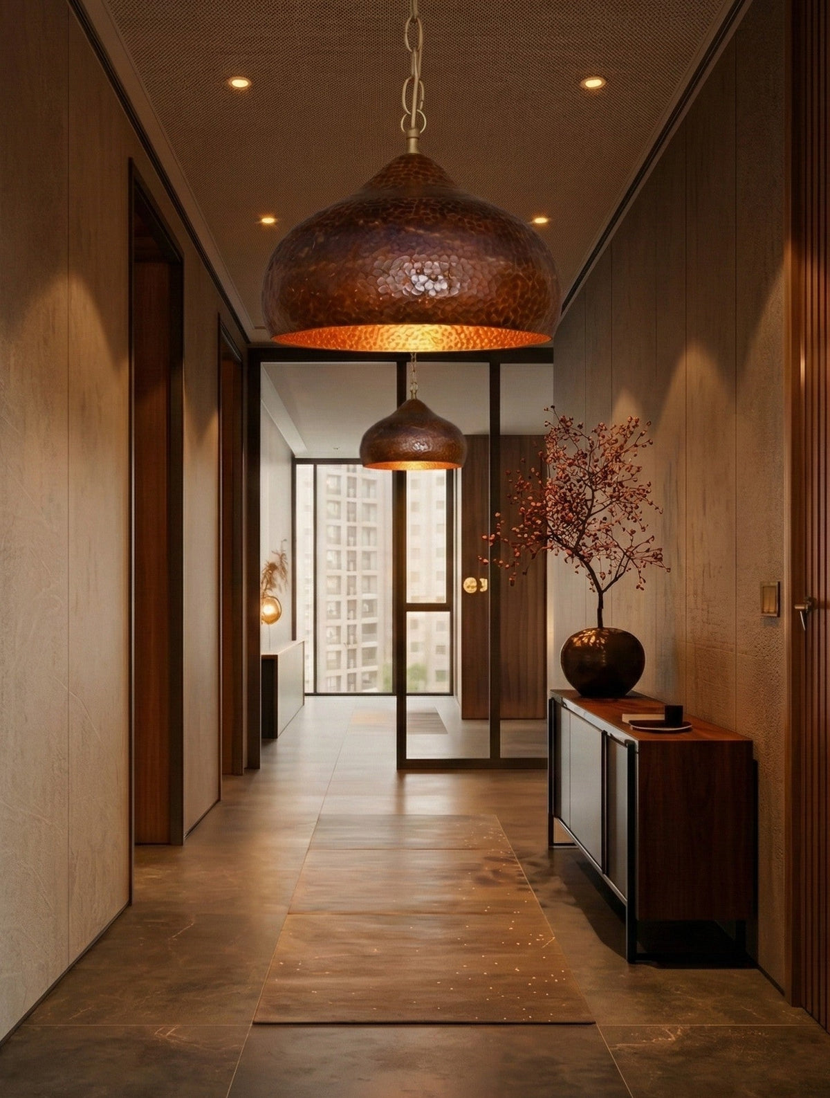 Copper Hammered Dome Pendant – Handcrafted Industrial Moroccan Hanging Light