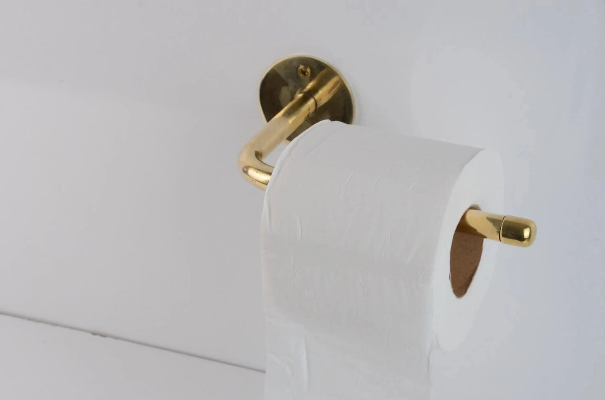Unlacquered Brass Wall Mounted Toilet Paper Holder With Round Support
