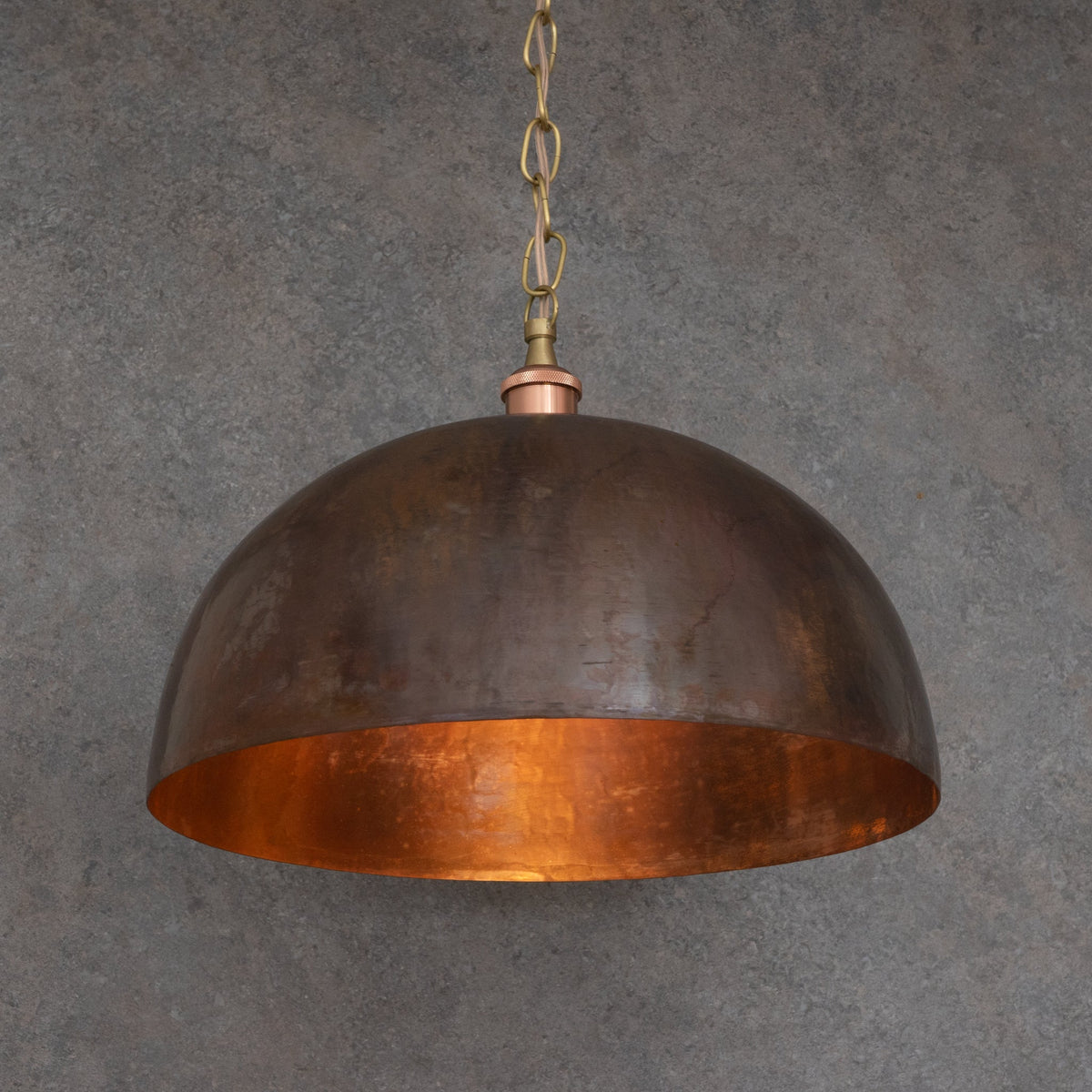 Large Rustic Copper Pendant Light - Aged Dome Ceiling Fixture - Hand-Hammered Moroccan Copper Lamp