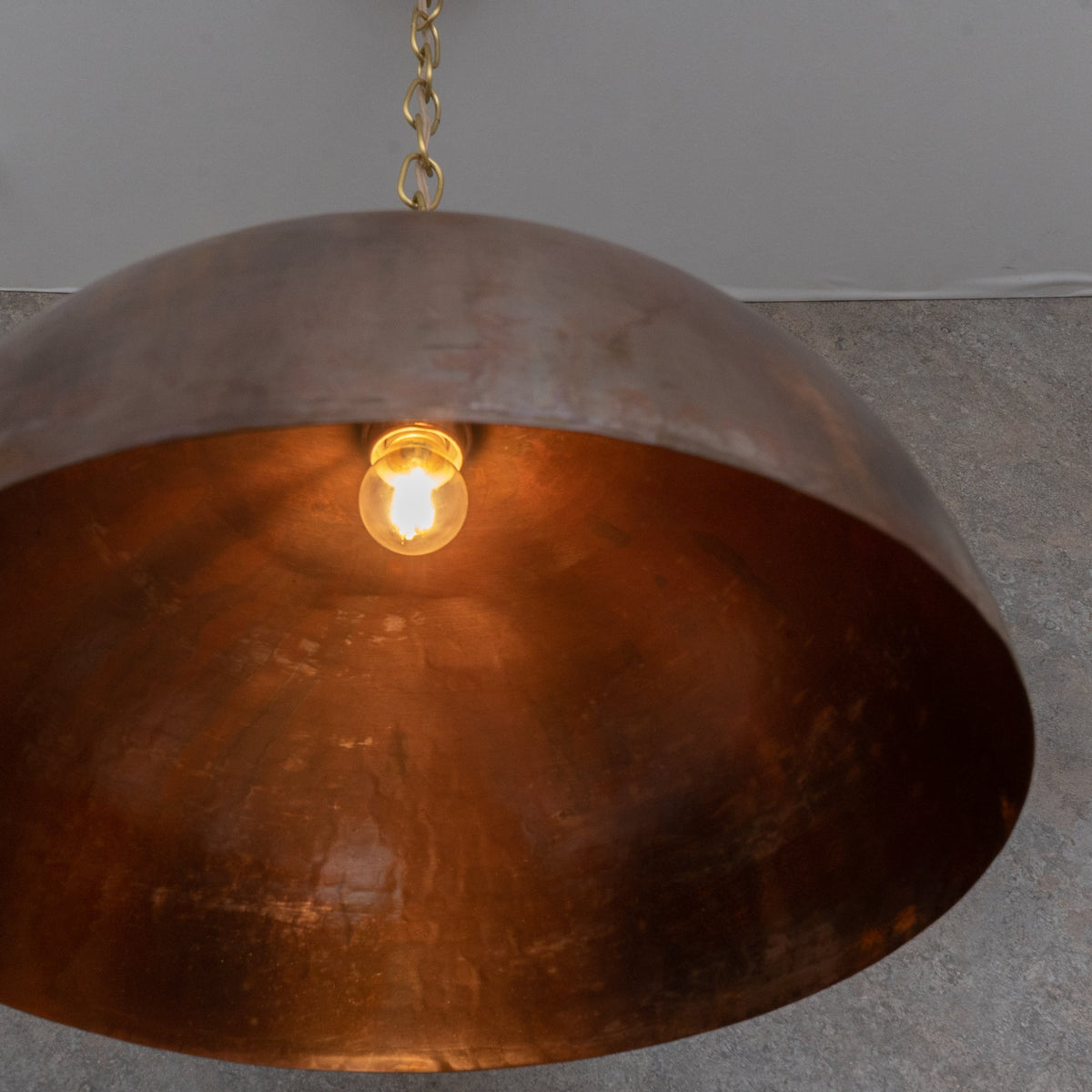 Large Rustic Copper Pendant Light - Aged Dome Ceiling Fixture - Hand-Hammered Moroccan Copper Lamp
