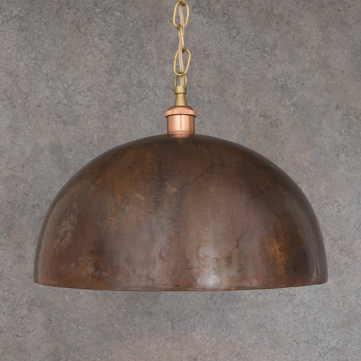 Large Rustic Copper Pendant Light - Aged Dome Ceiling Fixture - Hand-Hammered Moroccan Copper Lamp