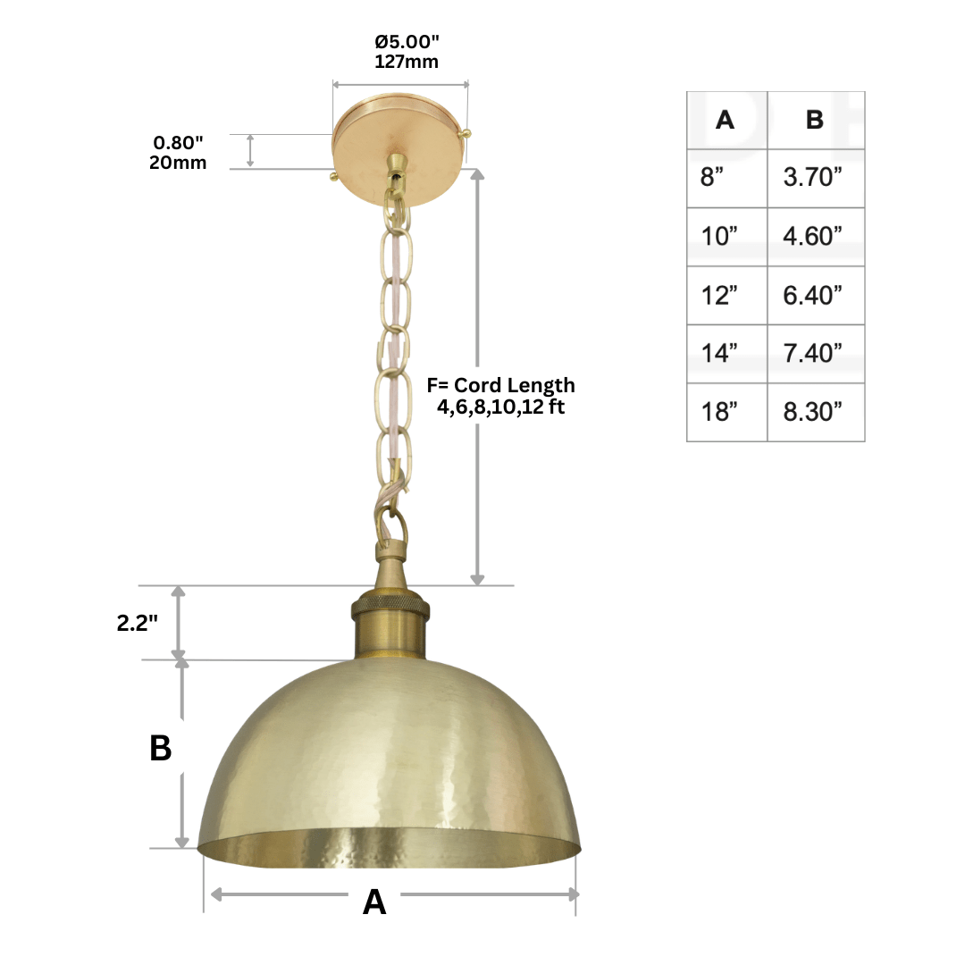 Luminous Soft-Hammered Brass Dome Pendant - Traditional Moroccan brass Light