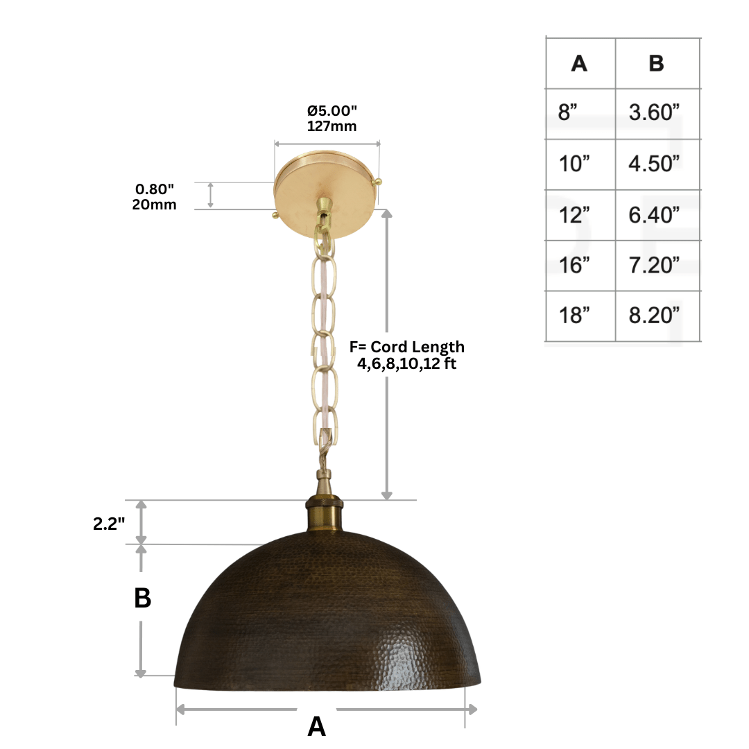 Oversized Dark Bronze Copper Pendant - Large Hammered Dome Light for Entryway & Dining