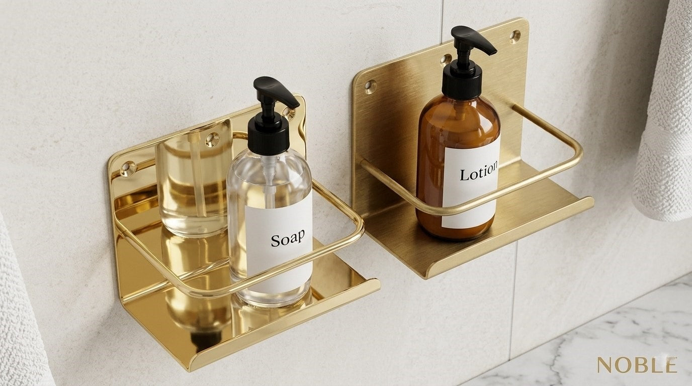 Solid Brass Wall-Mounted Bathroom Caddy & Vanity Shelf