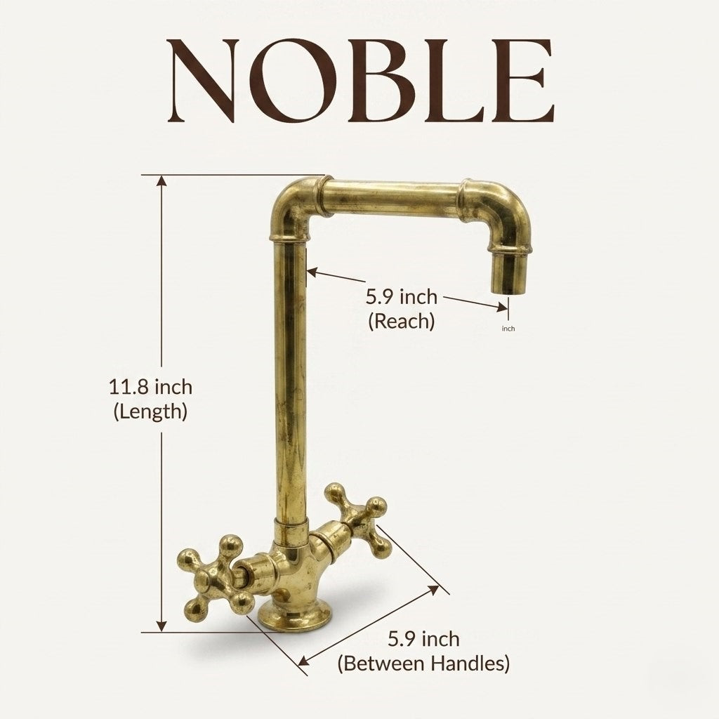 Unlacquered Brass Kitchen Bridge Faucet with Cross Handles – Hand-Finished Heavy Duty Spout Faucet