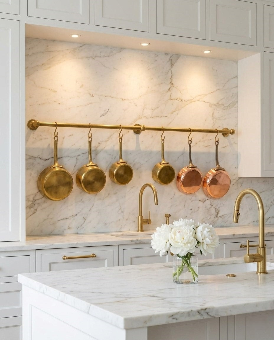 Unlacquered Brass Pot Rail - The Utensil Rail | Noble Brass