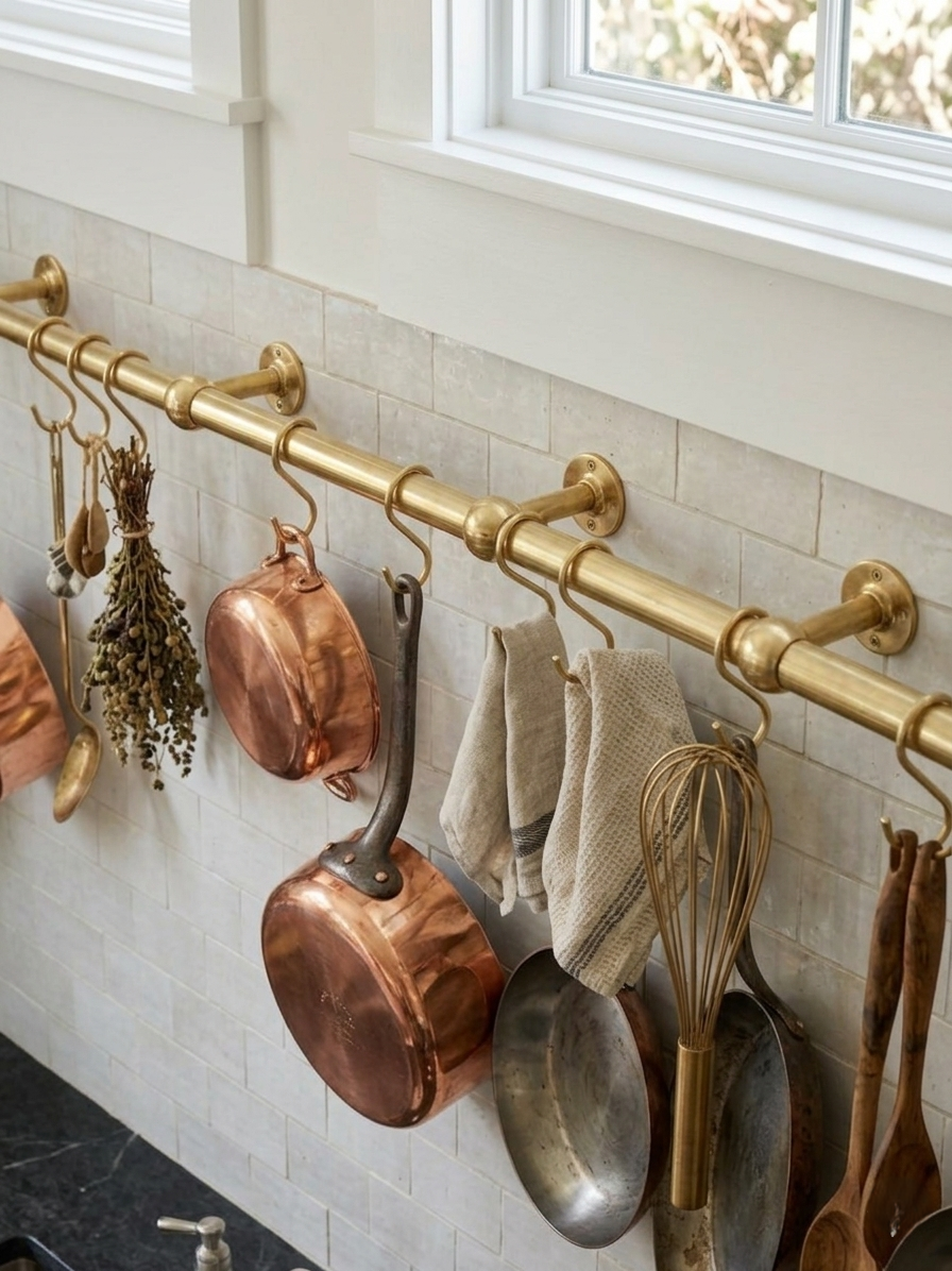 Unlacquered Brass Pot Rail - The Utensil Rail