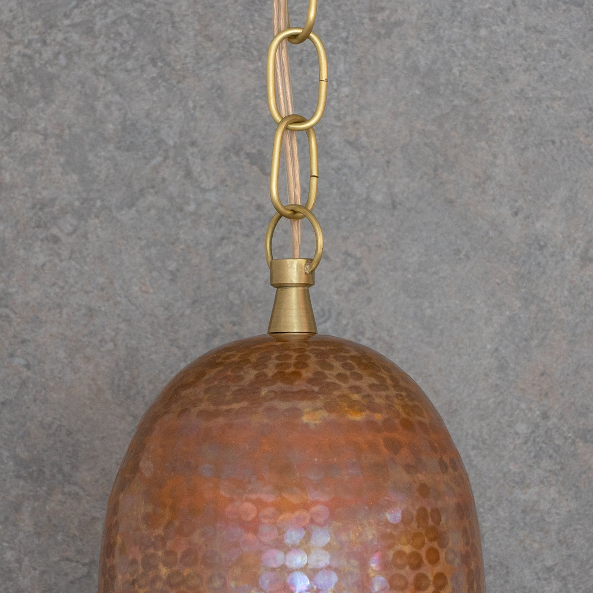 Rustic Industrial Copper Dome Light - Handcrafted Moroccan Pendant - Large Hammered Copper Ceiling Fixture