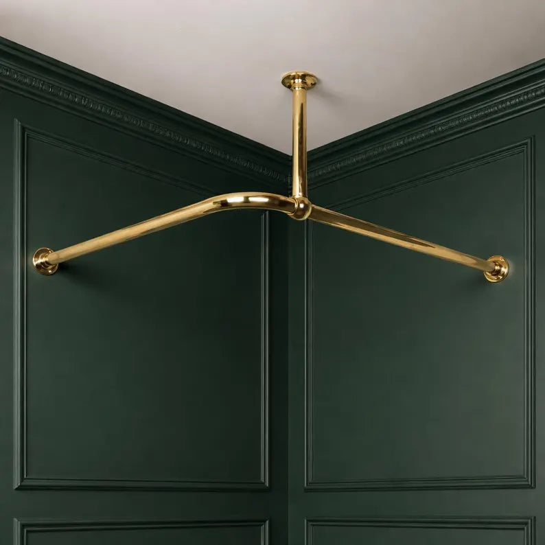 Solid Unlacquered Brass Shower Curtain Rod 30 mm – Heavy Duty Corner Shower Rod