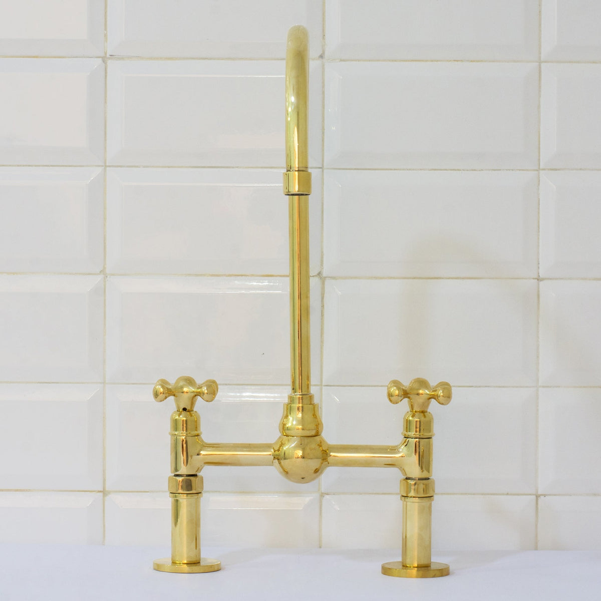 Solid Brass Ball Center Bridge Faucet Straight Legs, Dual Handle Faucet, Bridge Kitchen Faucet, 2-Hole Faucet, Deck Mount Faucet