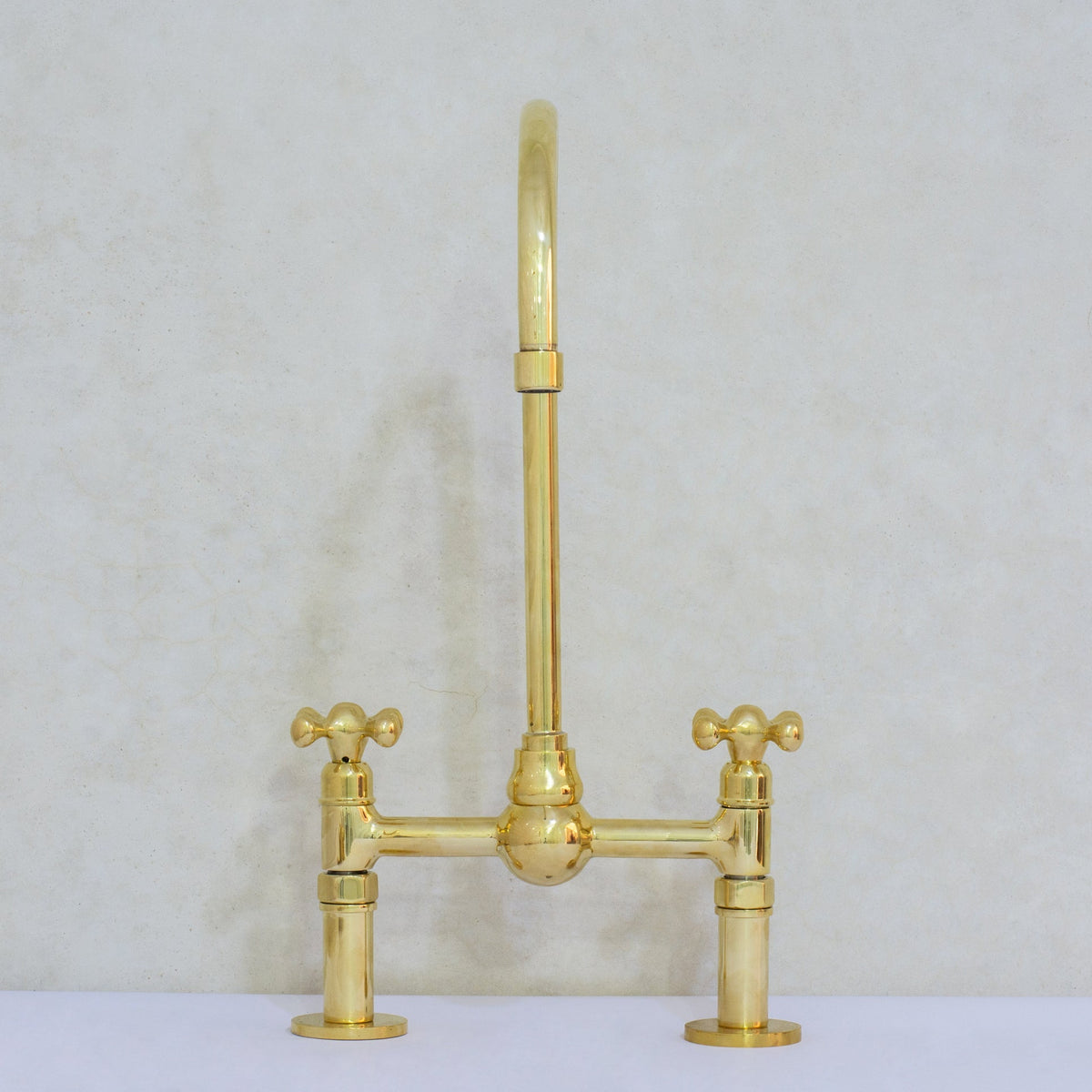 Solid Brass Ball Center Bridge Faucet Straight Legs, Dual Handle Faucet, Bridge Kitchen Faucet, 2-Hole Faucet, Deck Mount Faucet