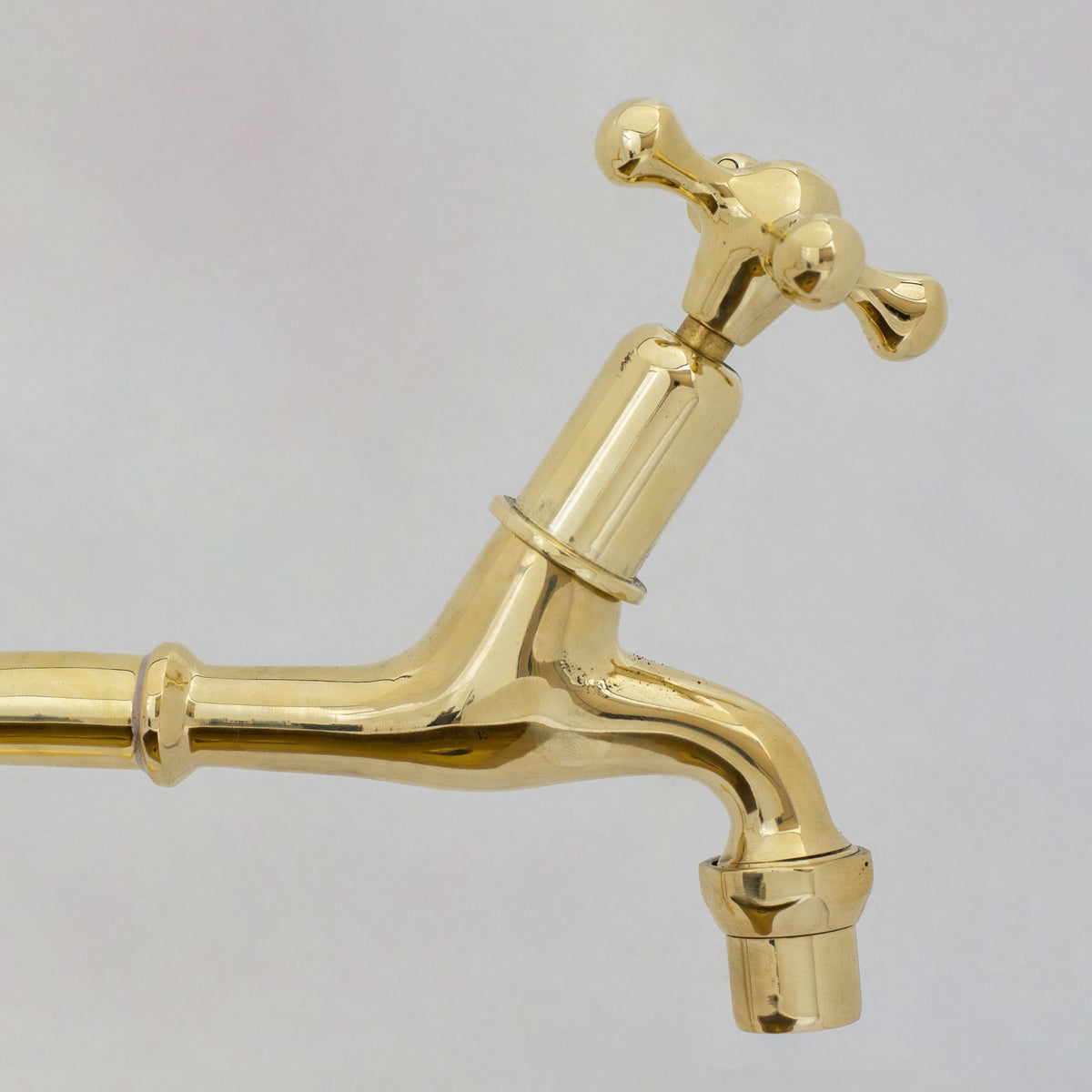 Solid Brass Deck-Mount Kitchen Bib Taps – Double Pillar Faucet Set for Hot & Cold Water