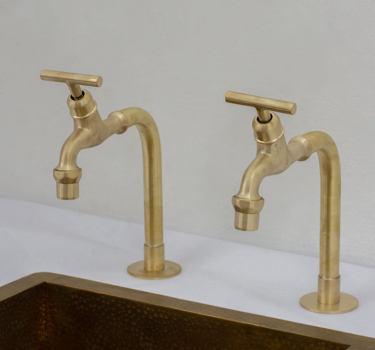 Solid Brass Deck-Mount Kitchen Bib Taps – Double Pillar Faucet Set for Hot & Cold Water