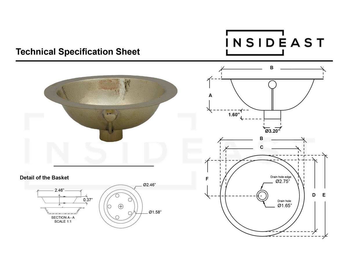Solid Brass Hammered Sink, Bathroom Sink, Powder Room Sink, Handmade Undermount Sink