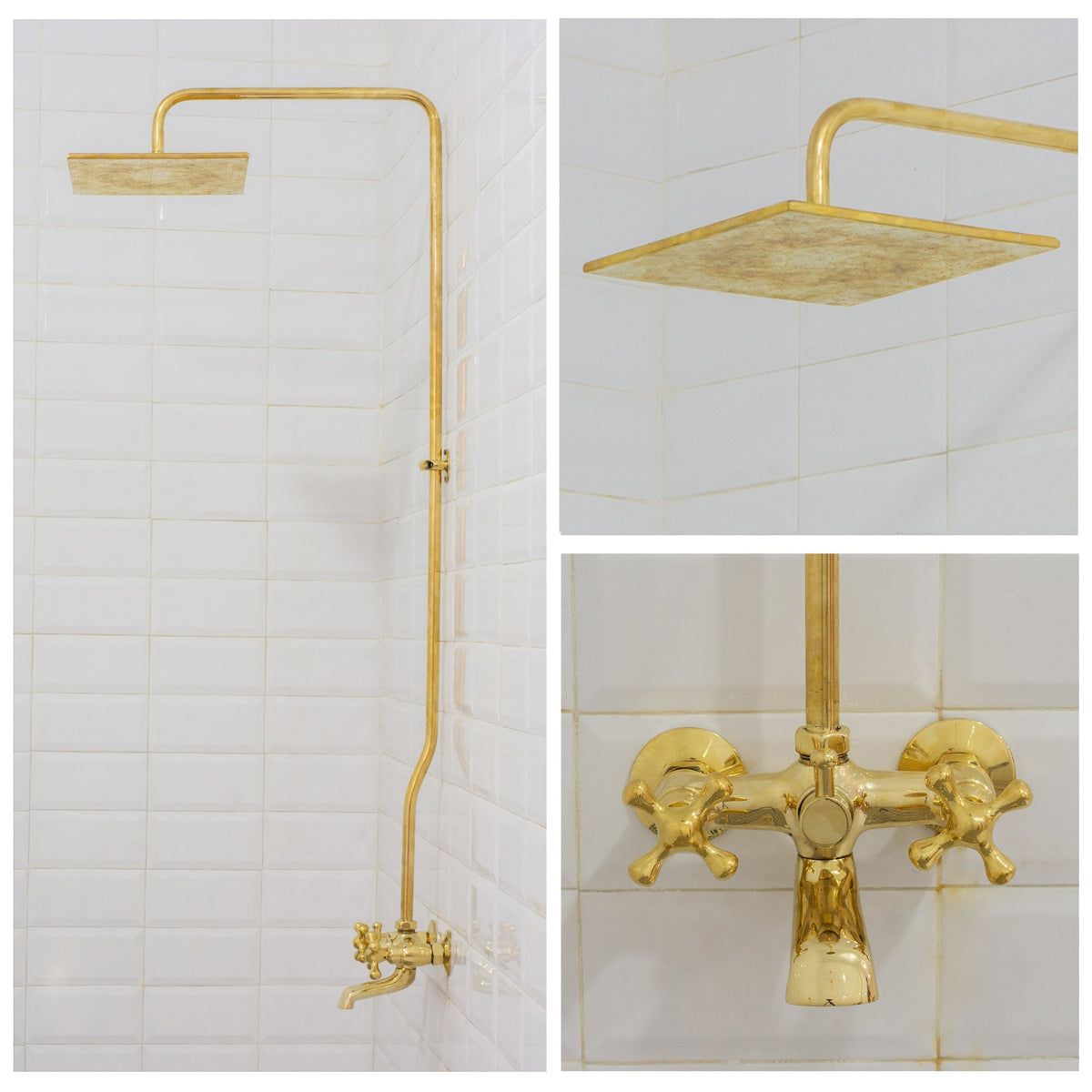 Solid Brass Shower System, Showerhead With Tub Filler, Rain Shower System, Exposed Pipe Tub Faucet