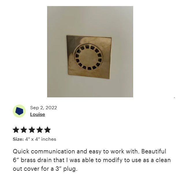 Solid Brass Square Floor Drain | Smooth Style | Unlacquered Shower Drain