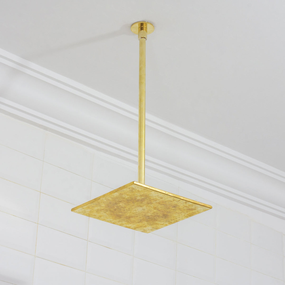 Unlacquered Brass 2-Outlet Shower, Ceiling Shower System, Overhead Shower With Handheld, Ceiling Mount Showerhead And Hand Shower
