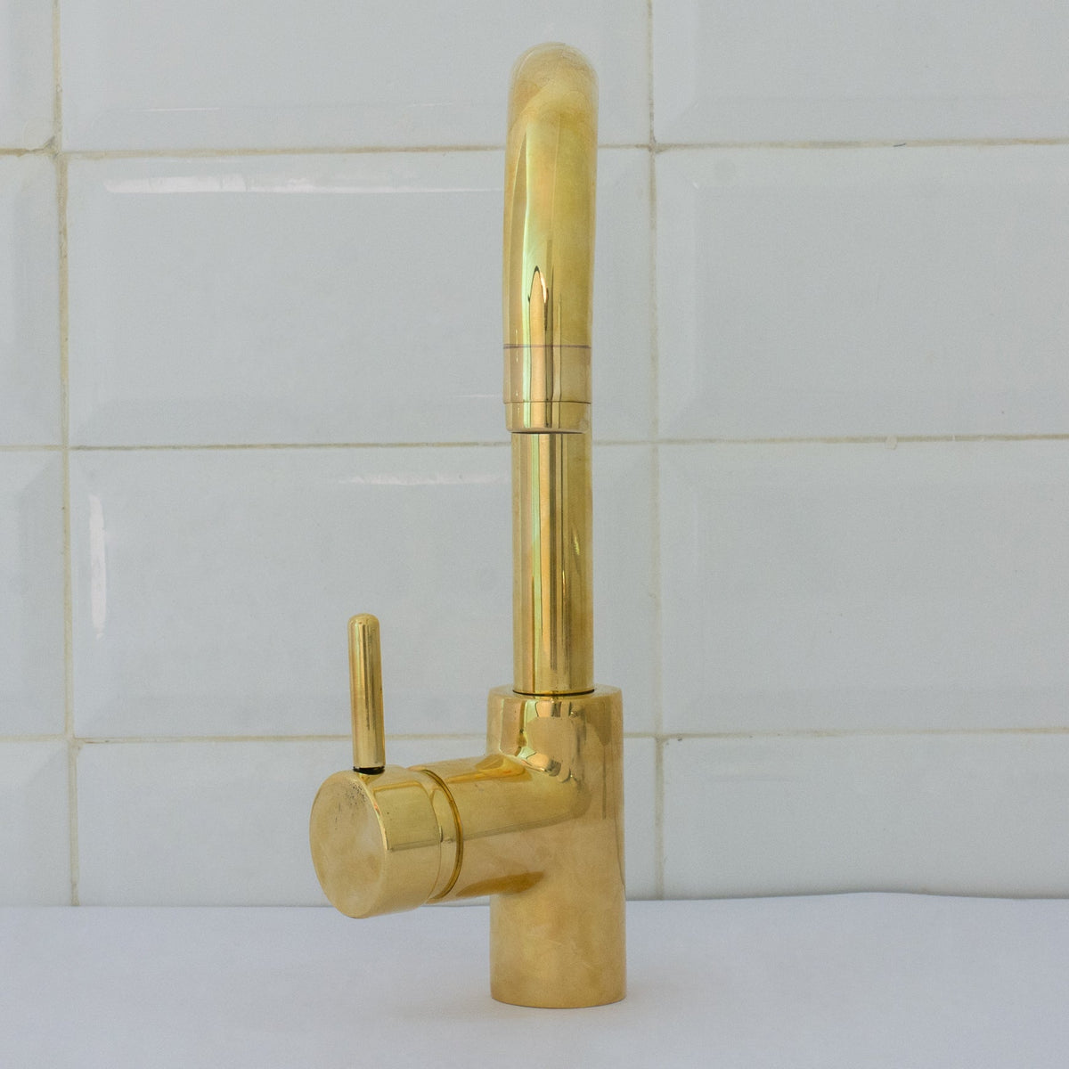Unlacquered Brass Mixer Faucet, Single Hole Faucet Lever Handle Tap, Compact Faucet For Bathroom, Brass Short Faucet