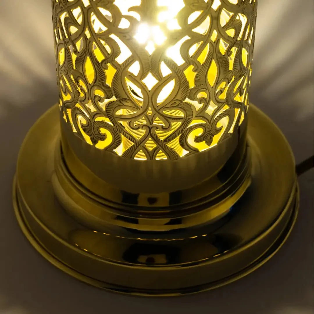Unlacquered Brass Table Light, Pierced Bedside Lamp, Brass Cylinder Base Lamp