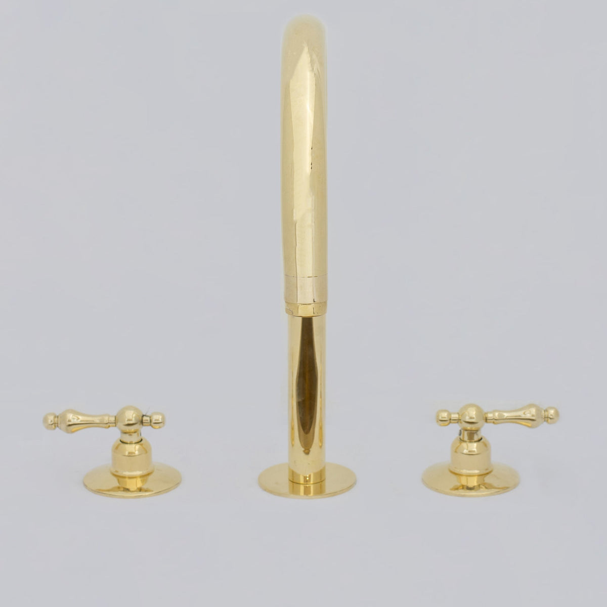 Unlacquered Brass Widespread Kitchen Faucet, Solid Brass 3-Holes Deck Mount Faucet, Simple Cross Handles