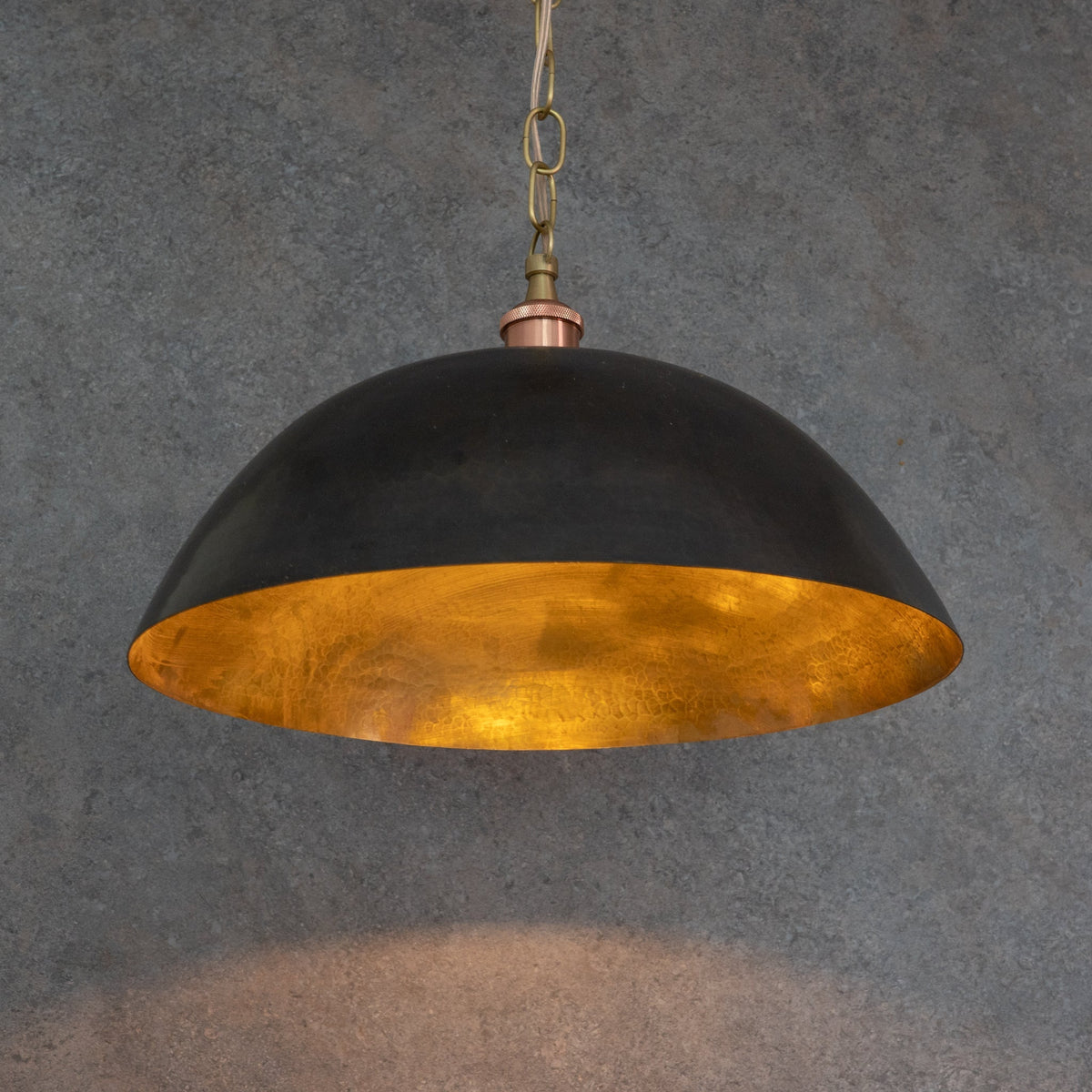 Vintage Oiled Brass Dome Pendant – Hand-Hammered Brass Interior Hanging Light