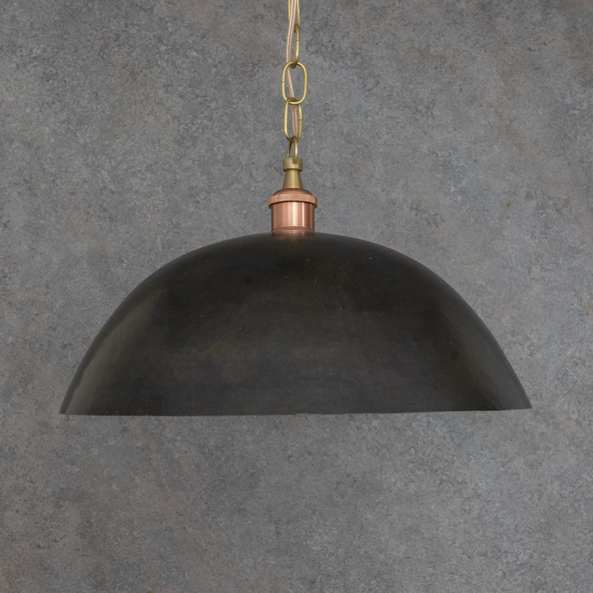 Vintage Oiled Brass Dome Pendant – Hand-Hammered Brass Interior Hanging Light