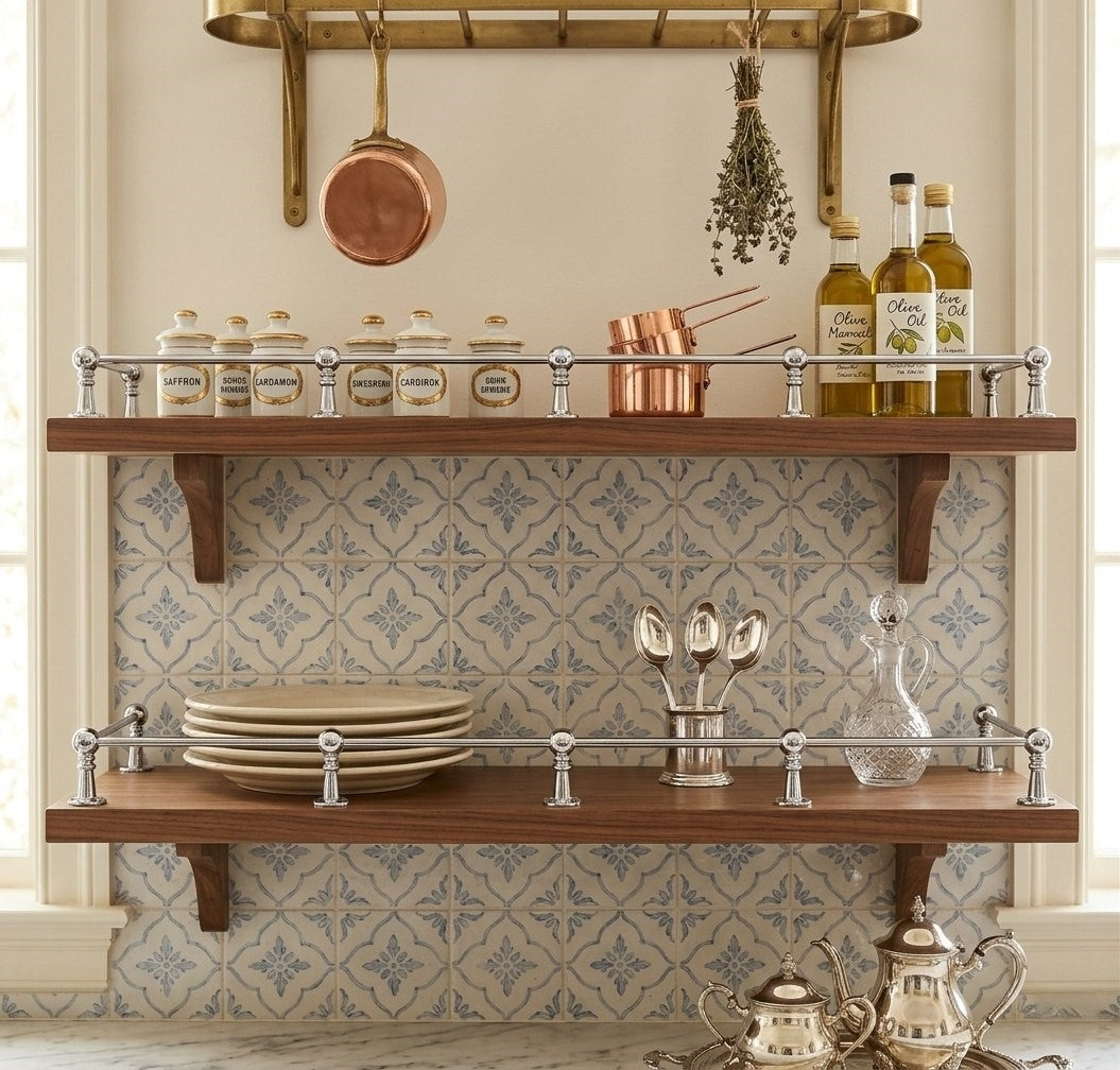 Solid Brass Gallery Rail in Polished Chrome Finish – Shelf Railing for Kitchen & Bath