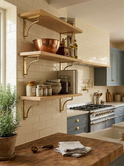 Noble Brass Heavy Duty Hand-Finished Unlacquered Brass Shelf Bracket | Solid Brass Support For Kitchen & Living Room Shelving