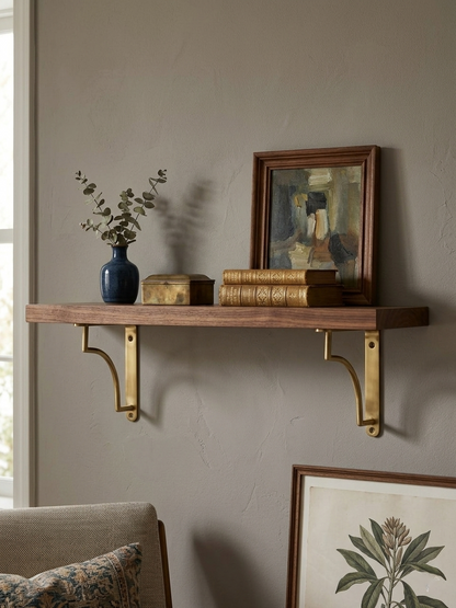 Unlacquered Brass Shelf Bracket | Solid Brass Support For Kitchen & Living Room Shelving