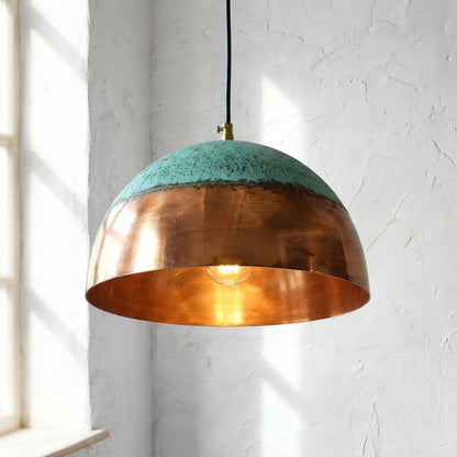 Green Patina Copper Pendant Light ,Oxidized Copper Farmhouse Pendant Light