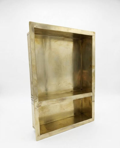 Unlacquered Solid Brass Shower Niche — Handmade Bathroom Shelf Double Shelves Niche