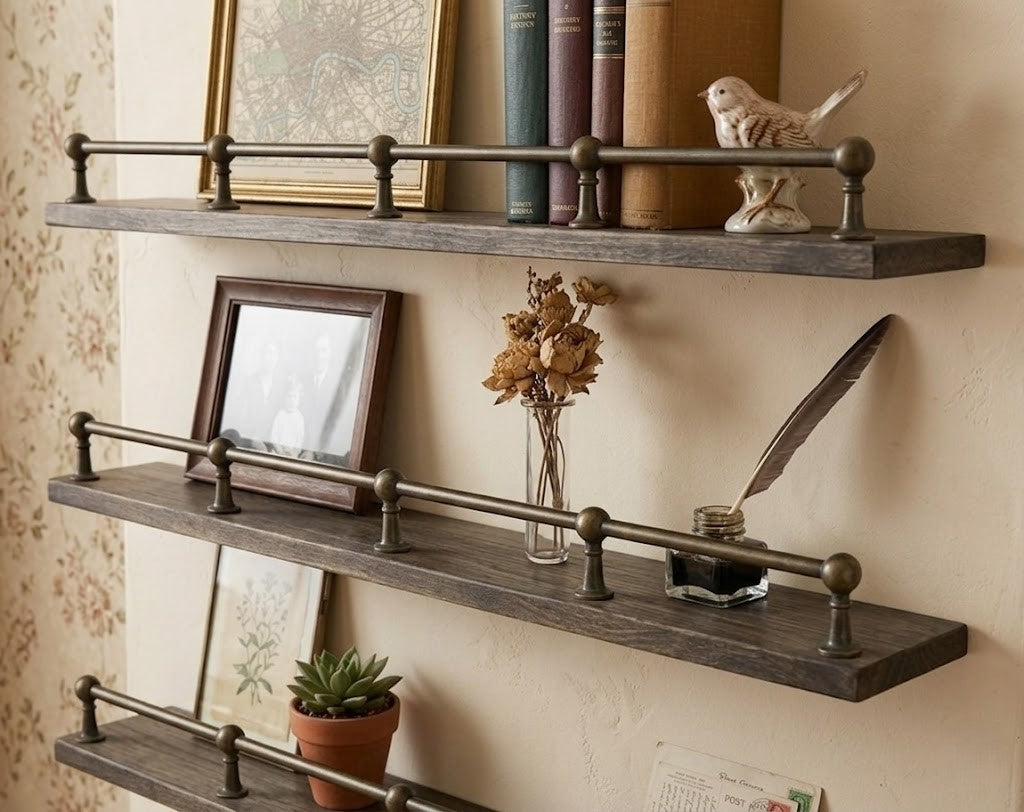Solid Brass Gallery Rail – Custom Unlacquered Brass Post & Rod System for Shelves & Kitchen Cabinets
