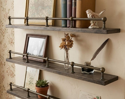 Solid Brass Gallery Rail – Custom Unlacquered Brass Post & Rod System for Shelves & Kitchen Cabinets