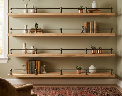 Solid Brass Gallery Rail – Custom Unlacquered Brass Post & Rod System for Shelves & Kitchen Cabinets