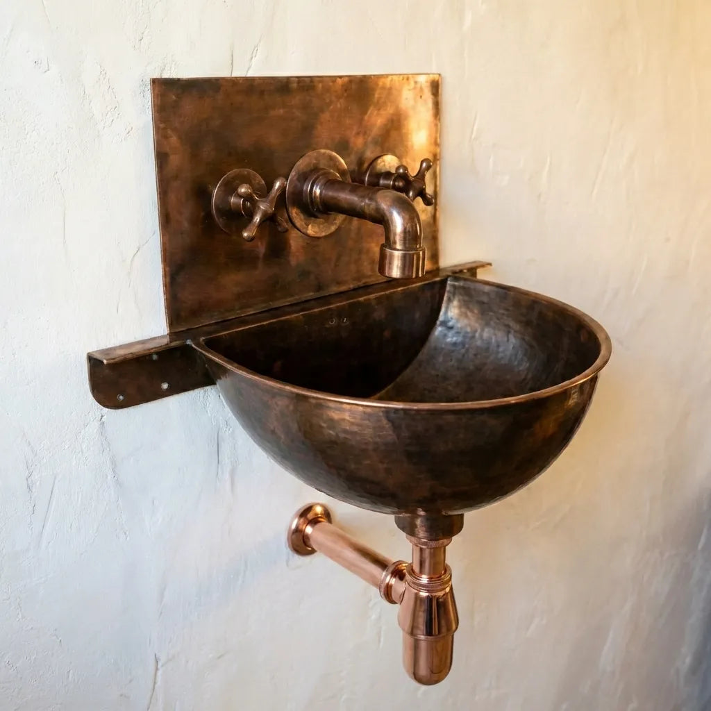 Copper Wall Mount Bathroom Sink 20" with Copper Faucet