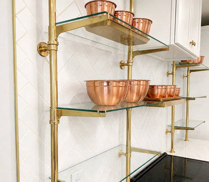 Solid Brass Bistro Shelving with Glass Shelves 40" W × 50" H × 10" D  with 3 Shelves