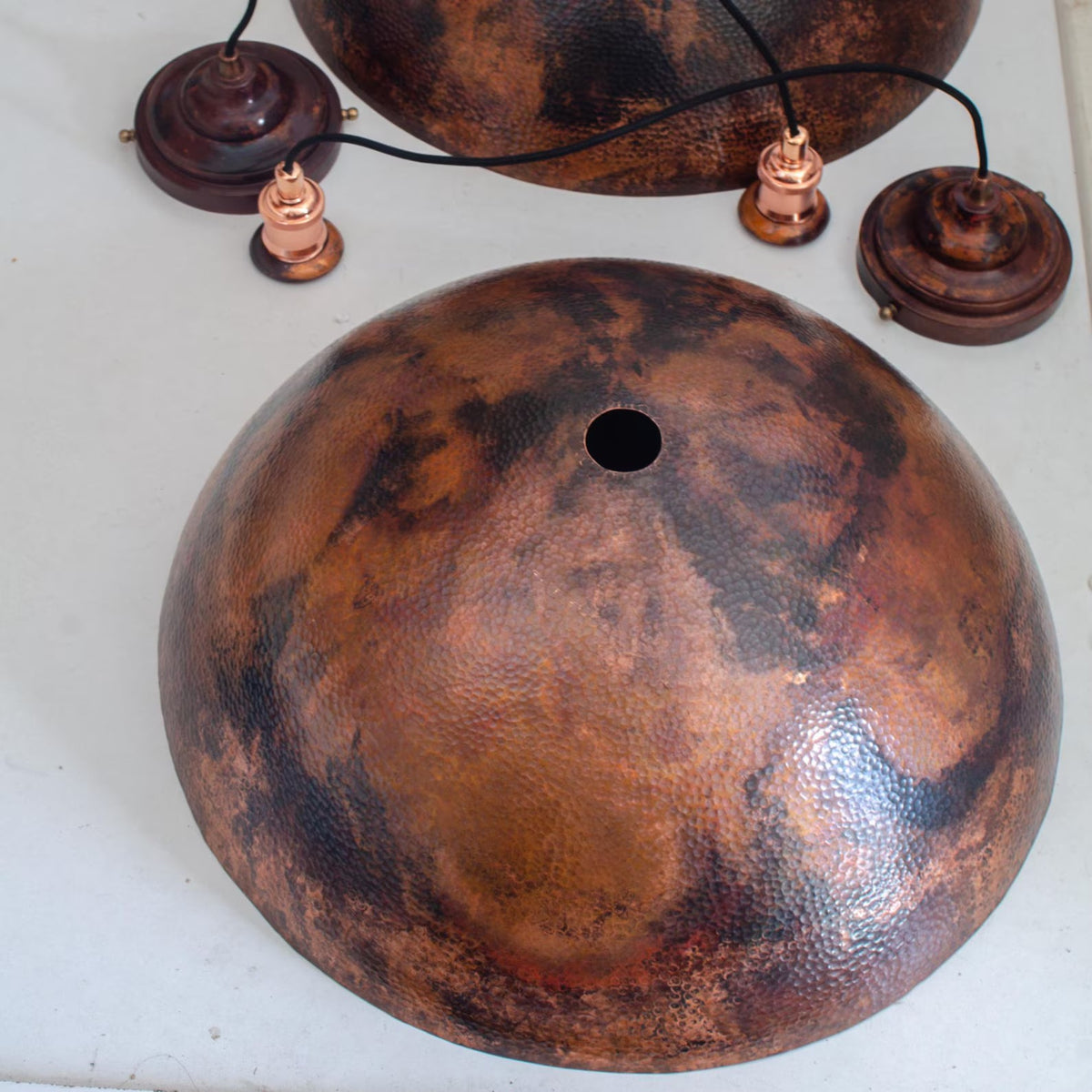 22" Oxidized Copper Dome Pendant Light, Kitchen Island Lighting