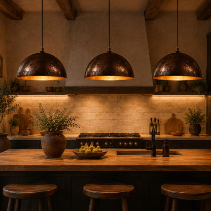 22" Oxidized Copper Dome Pendant Light, Kitchen Island Lighting