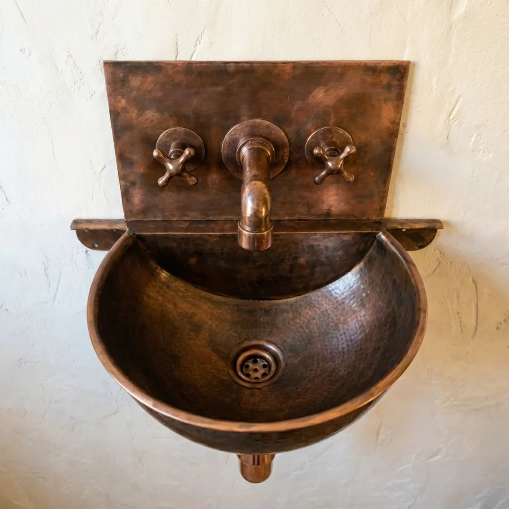 Copper Wall Mount Bathroom Sink 20" with Copper Faucet