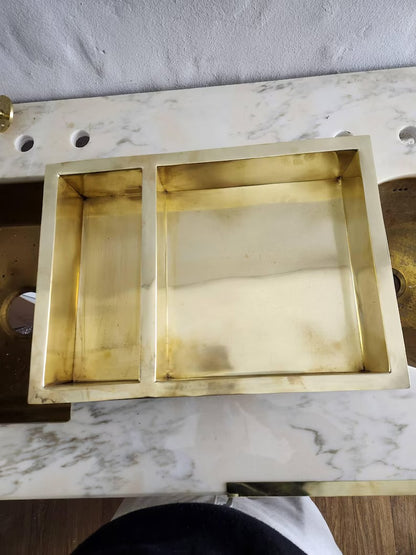 Unlacquered Solid Brass Shower Niche — Handmade Bathroom Shelf Double Shelves Niche