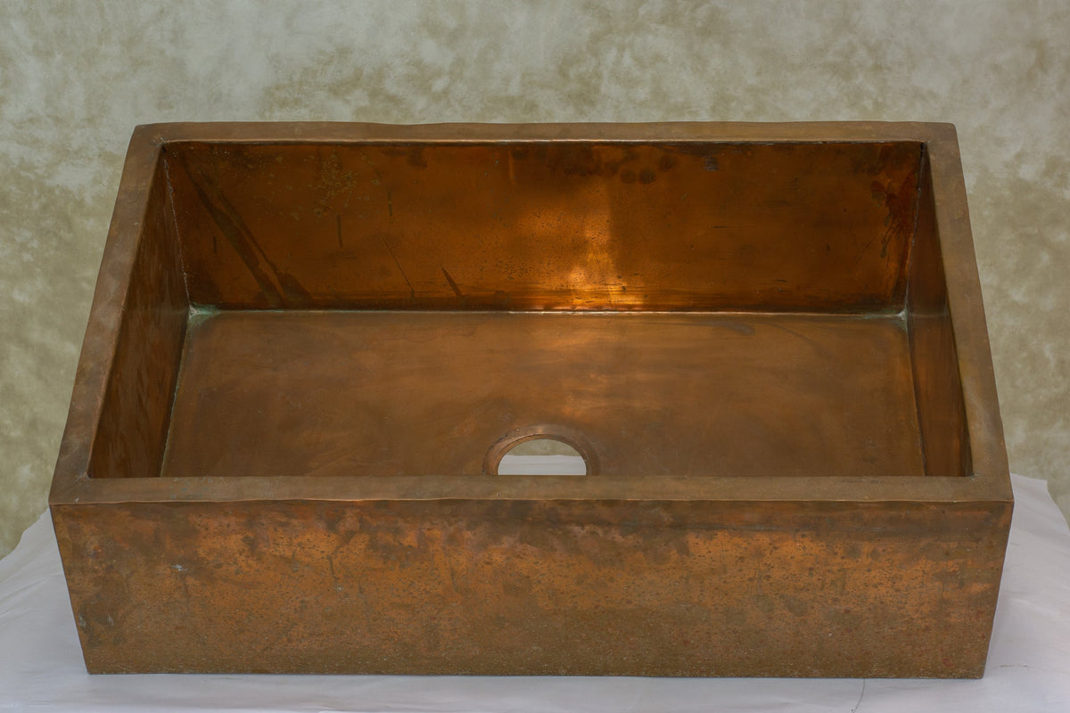 33" Antique Copper Farmhouse Apron Sink, Single Bowl