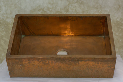 33" Antique Copper Farmhouse Apron Sink, Single Bowl