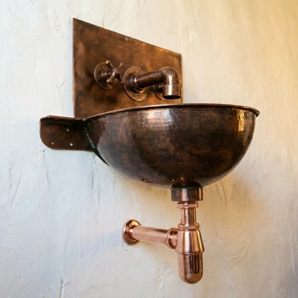 Copper Wall Mount Bathroom Sink 20" with Copper Faucet