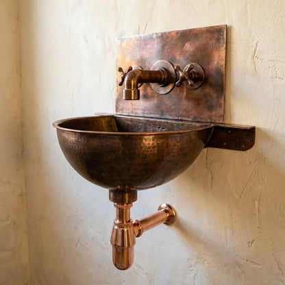 Copper Wall Mount Bathroom Sink 20" with Copper Faucet