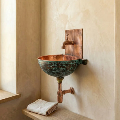 Oxidized Copper Wall Mount Sink Bathroom