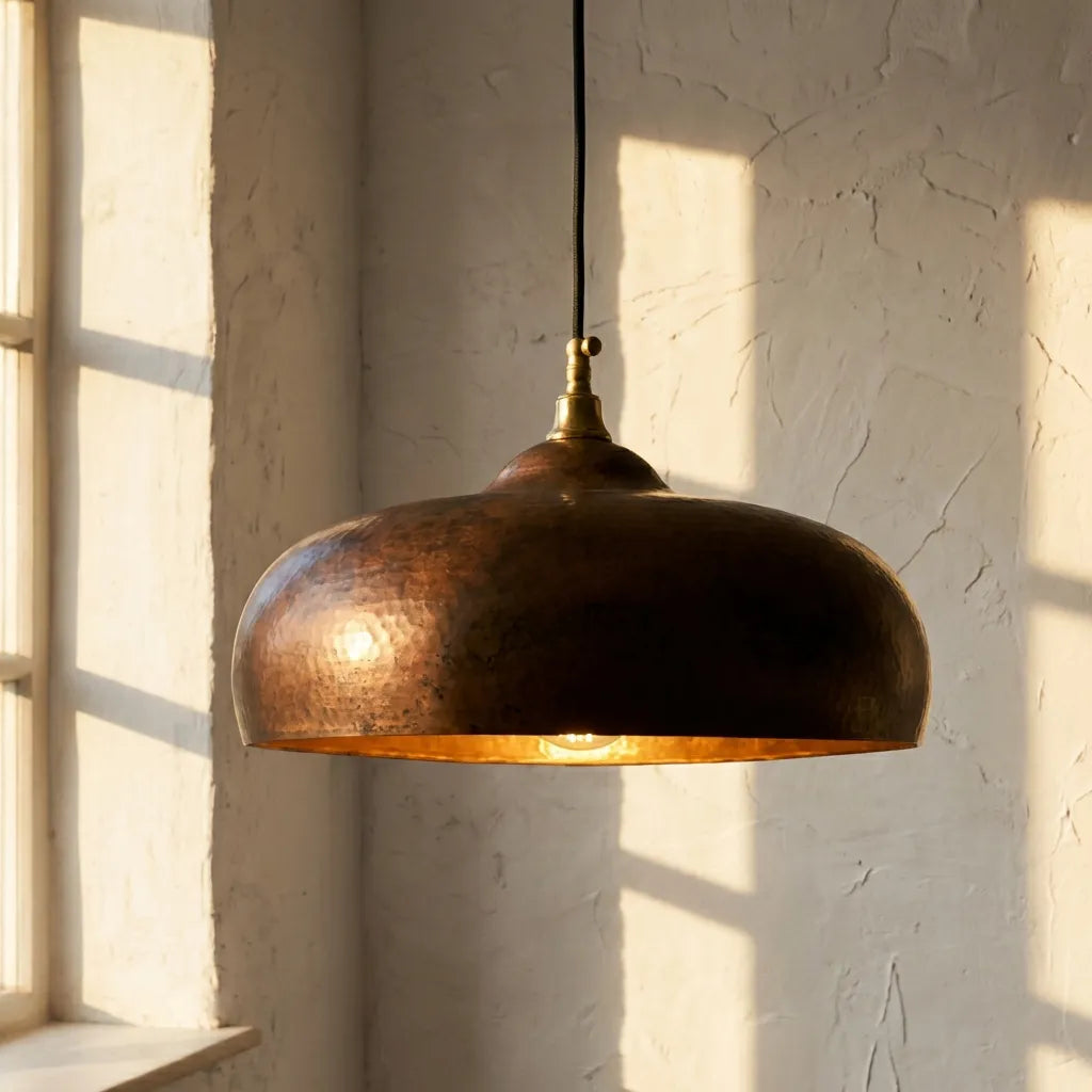 Vintage Rustic Patina Copper Pendant Light - Kitchen Island Ceiling Lamp