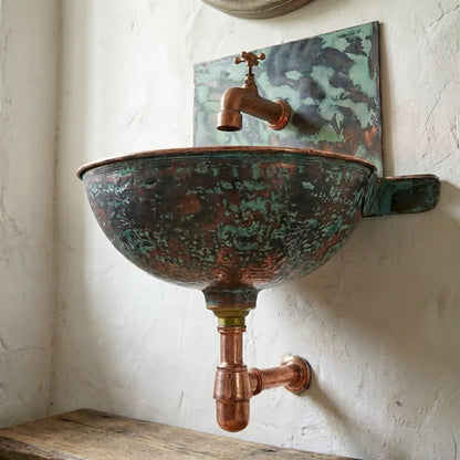Oxized Copper Wall Hung Sink Bathroom With BackPlate